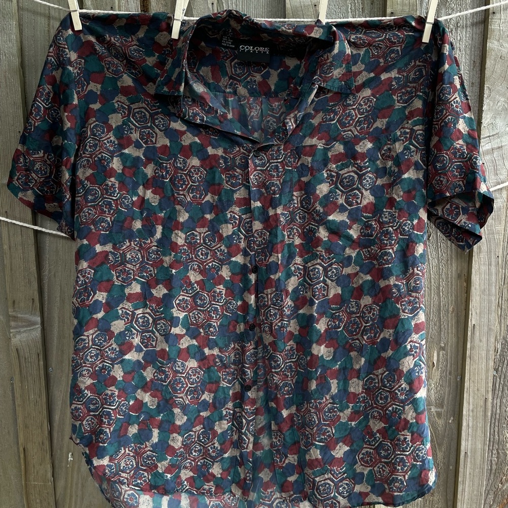 90s Silk Abstract Print Button Down